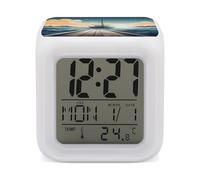 TKJMCSW 7 Color Change LED Digital Alarm Clock with Snooze Calendar Temperature Display Boat Seascape Theme Wake Up Clock Battery Operated Bedside Lamp Night Light for Bedroom Decor