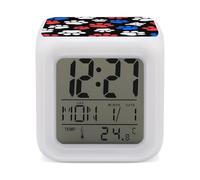 TKJMCSW 7 Color Change LED Digital Alarm Clock with Snooze Calendar Temperature Display Dogs and Cats Paws Wake Up Clock Battery Operated Bedside Lamp Night Light for Bedroom Decor