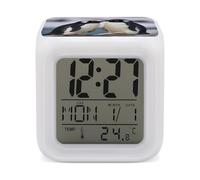TKJMCSW 7 Color Change LED Digital Alarm Clock with Snooze Calendar Temperature Display I Love Penguins Wake Up Clock Battery Operated Bedside Lamp Night Light for Bedroom Decor