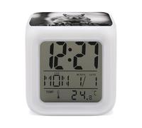 TKJMCSW 7 Color Change LED Digital Alarm Clock with Snooze Calendar Temperature Display Light Gray Squirrel Wake Up Clock Battery Operated Bedside Lamp Night Light for Bedroom Decor