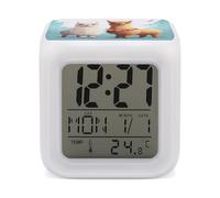 TKJMCSW 7 Color Change LED Digital Alarm Clock with Snooze Calendar Temperature Display Llama Alpaca Wake Up Clock Battery Operated Bedside Lamp Night Light for Bedroom Decor