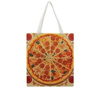 TKJMCSW A Full Pizza Canvas Tote Bag for Women with Handles Reusable Grocery Cloth Bag Foldable Tote Purse Travel Casual Everyday Shoulder Bags Shopping Handbag for Teacher Nurse Gift