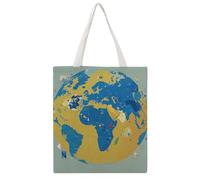 TKJMCSW Abstract World Map Canvas Tote Bag for Women with Handles Reusable Grocery Cloth Bag Foldable Tote Purse Travel Casual Everyday Shoulder Bags Shopping Handbag for Teacher Nurse Gift