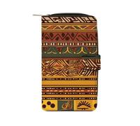 TKJMCSW African National Patterns Leather Wallets for Women with 12 Card Slots Zip Credit Card Holder Long Clutch with Coin Purse Id Window Travel Cash Wallet
