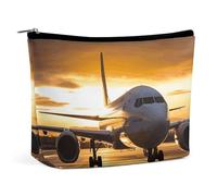 TKJMCSW Airplane in The Evening Light Cosmetic Bags for Women Men Waterproof Travel Toiletry Bag Large Capacity Makeup Bags PU Leather Cute Makeup Pouch Protable Travel Bag for Toiletries