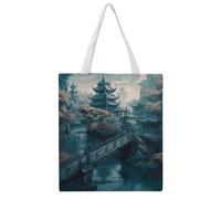 TKJMCSW Asian Style Painting Canvas Tote Bag for Women with Handles Reusable Grocery Cloth Bag Foldable Tote Purse Travel Casual Everyday Shoulder Bags Shopping Handbag for Teacher Nurse Gift