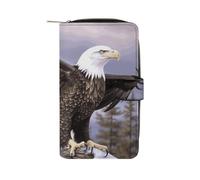 TKJMCSW Bald Eagle Leather Wallets for Women with 12 Card Slots Zip Credit Card Holder Long Clutch with Coin Purse Id Window Travel Cash Wallet