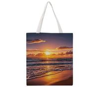 TKJMCSW Beach Sunset Waves Canvas Tote Bag for Women with Handles Reusable Grocery Cloth Bag Foldable Tote Purse Travel Casual Everyday Shoulder Bags Shopping Handbag for Teacher Nurse Gift