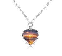 TKJMCSW Beach Sunset Waves Pet Ashes Necklace with Filling Kits 27.6" Cable Chain Memorial Cremation Urn Necklace Jewelry Souvenir Keepsake for Human Ashes Dogs Cats Sympathy Gift for Women Men