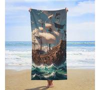 TKJMCSW Beach Towel 63"X31.5" Fantasy Pirate Ship Pool Towels Oversized Quick Dry Microfiber Bath Towels Sand Free, Absorbent, Lightweight, Personalized Turkish Beach Towel for Adults Travel Gym