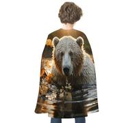 TKJMCSW Bear Crossing The River Renaissance Cape Reversible Halloween Cloak for Cosplay Party Medieval Costume Masquerade Outfit