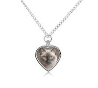 TKJMCSW Beautiful Siamese Cat Pet Ashes Necklace with Filling Kits 27.6" Cable Chain Memorial Cremation Urn Necklace Jewelry Souvenir Keepsake for Human Ashes Dogs Cats Sympathy Gift for Women Men