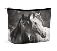 TKJMCSW Black And White Horses Cosmetic Bags for Women Men Waterproof Travel Toiletry Bag Large Capacity Makeup Bags PU Leather Cute Makeup Pouch Protable Travel Bag for Toiletries