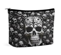 TKJMCSW Black And White Skulls Cosmetic Bags for Women Men Waterproof Travel Toiletry Bag Large Capacity Makeup Bags PU Leather Cute Makeup Pouch Protable Travel Bag for Toiletries, white, One size