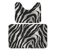 TKJMCSW Black and White Zebra Print Bath Mat 19.7"x31.5" Absorbent Bathroom Rug Sets of 2 Shower Rug Non Slip Shower Mat for Door Entrance Tub Side Sink Front Floor Mat Toilet U Shape Mat