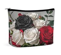 TKJMCSW Black White And Red Roses Cosmetic Bags for Women Men Waterproof Travel Toiletry Bag Large Capacity Makeup Bags PU Leather Cute Makeup Pouch Protable Travel Bag for Toiletries
