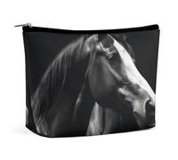TKJMCSW Black White Horses Makeup Bag for Women Large Capacity Toiletry Bag Portable Make Up Organizer Cosmetics Bag Travel Bag for Cosmetic Storage Bag for Travel Work, style, One Size