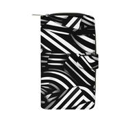 TKJMCSW Black White Lines Leather Wallets for Women with 12 Card Slots Zip Credit Card Holder Long Clutch with Coin Purse Id Window Travel Cash Wallet