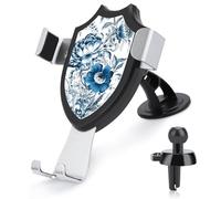 TKJMCSW Blue and White Floral Pattern Car Phone Mount Universal Auto Phone Holder Adjustable Cellphone Car Mount 360° Rotation, Dashboard & Windshield & Air Vent Strong Suction Cup Phones Stand