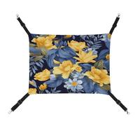TKJMCSW Blue Base Yellow Floral Cat Cage Hammock Cat Hammock for Cage Rat Hammock Ferret Hammock Cat Hammock for Large Cats Hanging Cat Bed Cat Hammock Bed Chinchilla Hammock Pet Hammock