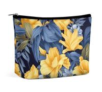 TKJMCSW Blue Base Yellow Floral Cosmetic Bags for Women Men Waterproof Travel Toiletry Bag Large Capacity Makeup Bags PU Leather Cute Makeup Pouch Protable Travel Bag for Toiletries, white, One Size