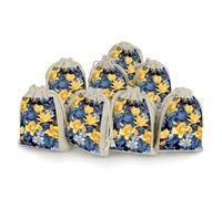 TKJMCSW Blue Base Yellow Floral Drawstring Gift Bags 8PCS Muslin Bags Drawstring Bags Small Drawstring Bags Gift Bags with Drawstring Gift Wrap Bags Drawstring Drawstring Pouch