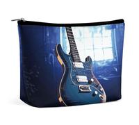 TKJMCSW Blue Guitar Cosmetic Bags for Women Men Waterproof Travel Toiletry Bag Large Capacity Makeup Bags PU Leather Cute Makeup Pouch Protable Travel Bag for Toiletries, white, One Size
