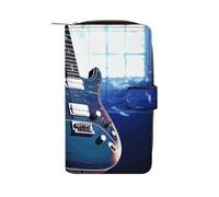 TKJMCSW Blue Guitar Leather Wallets for Women with 12 Card Slots Zip Credit Card Holder Long Clutch with Coin Purse Id Window Travel Cash Wallet
