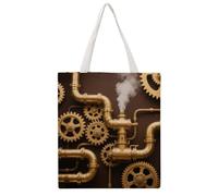 TKJMCSW Brass Steampunk Gears Canvas Tote Bag for Women with Handles Reusable Grocery Cloth Bag Foldable Tote Purse Travel Casual Everyday Shoulder Bags Shopping Handbag for Teacher Nurse Gift