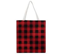 TKJMCSW Buffalo Plaid Canvas Tote Bag for Women with Handles Reusable Grocery Cloth Bag Foldable Tote Purse Travel Casual Everyday Shoulder Bags Shopping Handbag for Teacher Nurse Gift