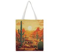 TKJMCSW Cactus at Sunset Canvas Tote Bag for Women with Handles Reusable Grocery Cloth Bag Foldable Tote Purse Travel Casual Everyday Shoulder Bags Shopping Handbag for Teacher Nurse Gift