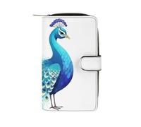 TKJMCSW Cartoon Blue Peacock Leather Wallets for Women with 12 Card Slots Zip Credit Card Holder Long Clutch with Coin Purse Id Window Travel Cash Wallet