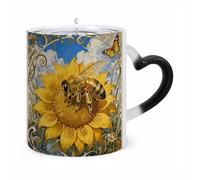 TKJMCSW Coffee Mug 11 Oz Bee Sunflower Disc Color Changing Mugs, Heat Changing Coffee Mugs with Handle, Heat Sensitive Magic Mug for Women Men Funny Ceramic Cup for Tea Latte Milk Cocoa