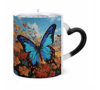 TKJMCSW Coffee Mug 11 Oz Big Butterfly Color Changing Mugs, Heat Changing Coffee Mugs with Handle, Heat Sensitive Magic Mug for Women Men Funny Ceramic Cup for Tea Latte Milk Cocoa