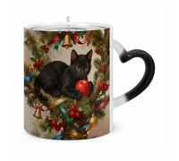 TKJMCSW Coffee Mug 11 Oz Cat on The Christmas Tree Color Changing Mugs, Heat Changing Coffee Mugs with Handle, Heat Sensitive Magic Mug for Women Men Funny Ceramic Cup for Tea Latte Milk Cocoa