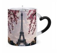TKJMCSW Coffee Mug 11 Oz Cherry Blossom Eiffel Tower Color Changing Mugs, Heat Changing Coffee Mugs with Handle, Heat Sensitive Magic Mug for Women Men Funny Ceramic Cup for Tea Latte Milk Cocoa