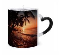 TKJMCSW Coffee Mug 11 Oz Dusk Tropical Beach Palm Color Changing Mugs, Heat Changing Coffee Mugs with Handle, Heat Sensitive Magic Mug for Women Men Funny Ceramic Cup for Tea Latte Milk Cocoa
