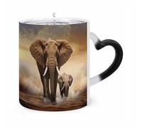 TKJMCSW Coffee Mug 11 Oz Elephant Color Changing Mugs, Heat Changing Coffee Mugs with Handle, Heat Sensitive Magic Mug for Women Men Funny Ceramic Cup for Tea Latte Milk Cocoa