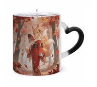 TKJMCSW Coffee Mug 11 Oz Fox Under The Maple Tree Color Changing Mugs, Heat Changing Coffee Mugs with Handle, Heat Sensitive Magic Mug for Women Men Funny Ceramic Cup for Tea Latte Milk Cocoa