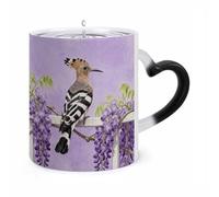 TKJMCSW Coffee Mug 11 Oz Hoopoe on Purple Wisteria Color Changing Mugs, Heat Changing Coffee Mugs with Handle, Heat Sensitive Magic Mug for Women Men Funny Ceramic Cup for Tea Latte Milk Cocoa
