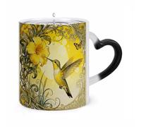 TKJMCSW Coffee Mug 11 Oz Hummingbird Allamanda Flower Color Changing Mugs, Heat Changing Coffee Mugs with Handle, Heat Sensitive Magic Mug for Women Men Funny Ceramic Cup for Tea Latte Milk Cocoa