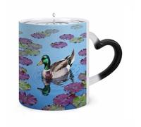 TKJMCSW Coffee Mug 11 Oz Mallard on Water Lily Color Changing Mugs, Heat Changing Coffee Mugs with Handle, Heat Sensitive Magic Mug for Women Men Funny Ceramic Cup for Tea Latte Milk Cocoa