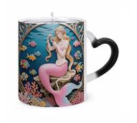 TKJMCSW Coffee Mug 11 Oz Mermaid Coral Comb Color Changing Mugs, Heat Changing Coffee Mugs with Handle, Heat Sensitive Magic Mug for Women Men Funny Ceramic Cup for Tea Latte Milk Cocoa