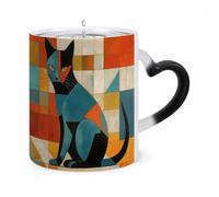 TKJMCSW Coffee Mug 11 Oz Modern Art Cat Color Changing Mugs, Heat Changing Coffee Mugs with Handle, Heat Sensitive Magic Mug for Women Men Funny Ceramic Cup for Tea Latte Milk Cocoa