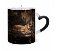 TKJMCSW Coffee Mug 11 Oz Orange Cat Sleeping Color Changing Mugs, Heat Changing Coffee Mugs with Handle, Heat Sensitive Magic Mug for Women Men Funny Ceramic Cup for Tea Latte Milk Cocoa