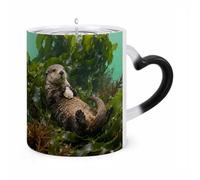 TKJMCSW Coffee Mug 11 Oz Otter in Kelp Bed Color Changing Mugs, Heat Changing Coffee Mugs with Handle, Heat Sensitive Magic Mug for Women Men Funny Ceramic Cup for Tea Latte Milk Cocoa