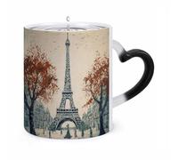 TKJMCSW Coffee Mug 11 Oz Paris City Tree Eiffel Tower Art Color Changing Mugs, Heat Changing Coffee Mugs with Handle, Heat Sensitive Magic Mug for Women Men Funny Ceramic Cup for Tea Latte Milk Cocoa