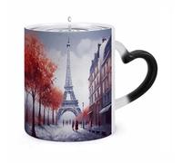 TKJMCSW Coffee Mug 11 Oz Paris City Tree Eiffel Tower Art Color Changing Mugs, Heat Changing Coffee Mugs with Handle, Heat Sensitive Magic Mug for Women Men Funny Ceramic Cup for Tea Latte Milk Cocoa