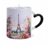 TKJMCSW Coffee Mug 11 Oz Paris Eiffel Tower With Flowers Color Changing Mugs, Heat Changing Coffee Mugs with Handle, Heat Sensitive Magic Mug for Women Men Funny Ceramic Cup for Tea Latte Milk Cocoa