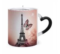 TKJMCSW Coffee Mug 11 Oz Paris Tower And Butterfly Color Changing Mugs, Heat Changing Coffee Mugs with Handle, Heat Sensitive Magic Mug for Women Men Funny Ceramic Cup for Tea Latte Milk Cocoa